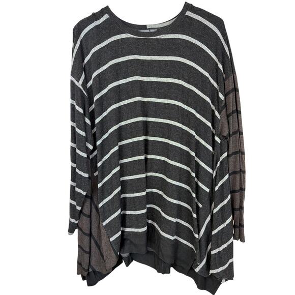 Alembika Tops - Alembika Striped Drop Shoulder Tunic Top Gray Brown Colorblock Israel L